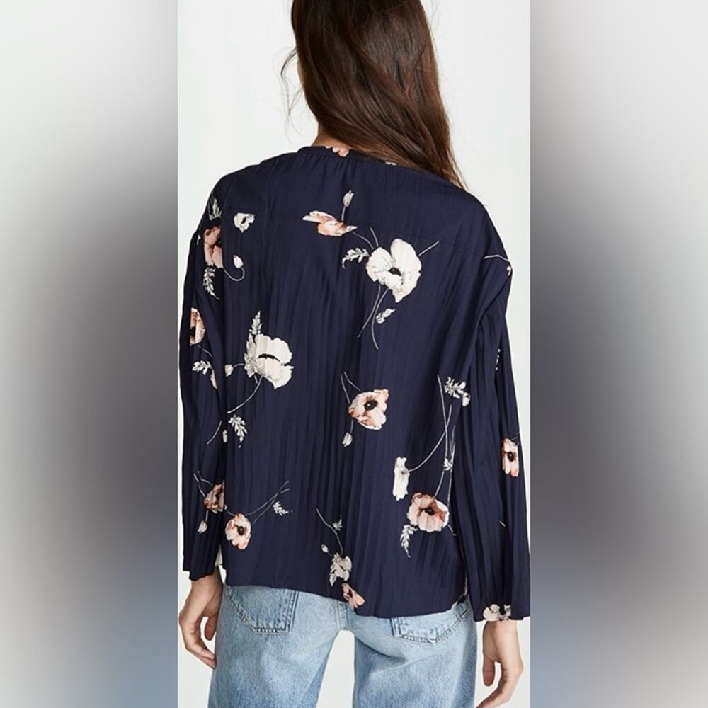 Vince Tossed Poppy Pleated 3/4 Sleeve Blouse (size L) - Picture 5 of 9